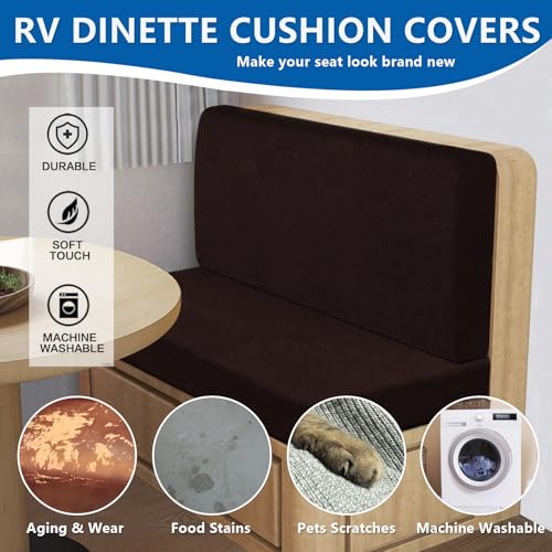 ANARACHON Leather Look RV Dinette Cushion Covers, Stretchable Camper Couch Cushion Covers Washable RV Bench Seat Cover for Travel Trailer Couch (2 Backrest Cover & 2 Bench Cover, 01 Chocolate) - color: 01 Chocolate, size: 2 Sets