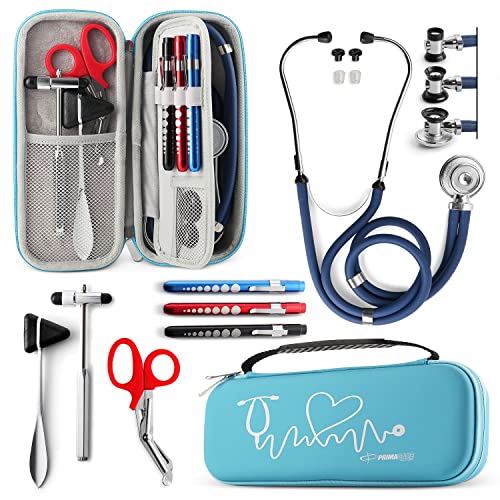 Primacare KB-9397-BL Stethoscope Case, Supplies Included, Blue with Multiple Compartments, Portable and Lightweight First Aid Kit Bag with Vital Medical Supplies, Nursing Accessories for Nurses - color: Blue