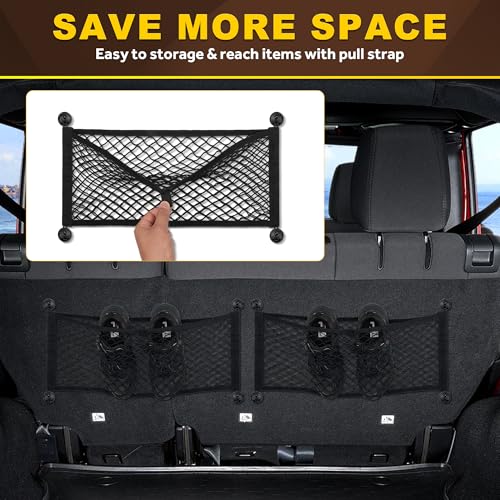 BUMBEE 2 Pcs Universal Elastic Mesh Netting Mesh Cargo Net, Envelope Netting, Elastic Pocket Pouch Bungee Organizer for Car Seat Back RV Wall Trunk, Hooks & Screws Included (23.6'' x 9.8'') - size: 23.6'' x 9.8''
