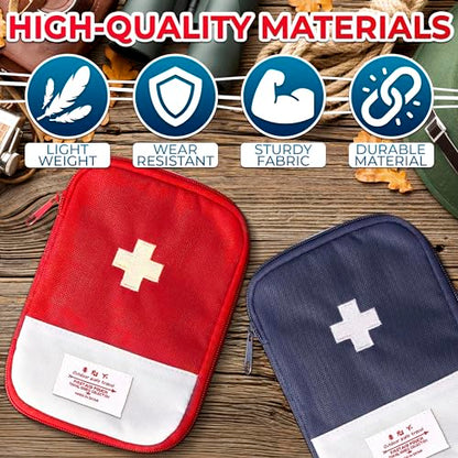 2 Pcs Travel First Aid Bag Empty Portable Storage - Small Medical Bag Empty with Multiple Compartments, 7.1x5.1" Small First Aid Pouch with Zipper Closure - Outdoor Adventure Gift for Camping & Hiking