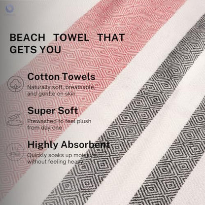 Cotton Turkish Beach Towel with Towels Oversized 36"x72" Pool Absorbent Extra Large Quick Dry Sand Travel Towel (Brick Noir, 4 Pack) - color: Brick Noir, size: 4 Pack