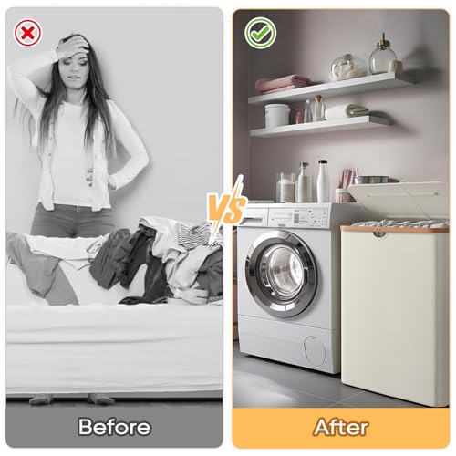 BALEINE Laundry Hamper with Lid, Tall Laundry Baskets with Bamboo Pull Handles, Large Laundry Bin with Internal Support (36 Gal/140L, Beige) - color: Beige, size: 140 liters