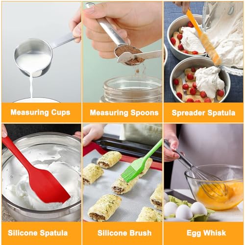 WEPSEN Mixing Bowls with Lid Set, 25PCS Kitchen Utensils Metal Bowl Stainless Steel Nesting Bowls, Measuring Cups and Spoons, Egg Whisk for Baking Prepping Cooking Serving Supplies - color: Colorful Bowls Set