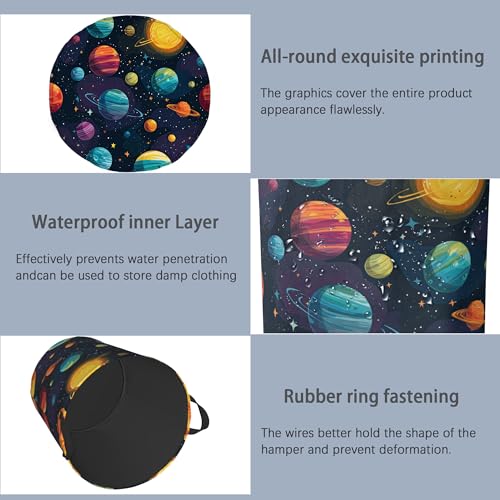 Celestial Planet Laundry Basket,Foldable with Handles Tote Bag Oxford Cloth for Bathroom Bedroom Dirty Clothes Storage Bucket 16" x 20.8" - color: Celestial Planet