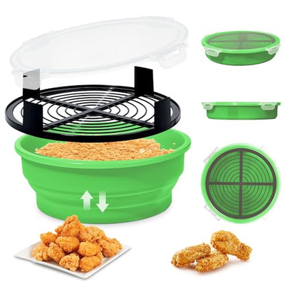 FJNATINH Collapsible Batter Bowl - Mess Free Better Breader Shaker Bowl with Lid Breading Shaker Container for Fried Fish, Fried Chicken, Onion Rings & More,No Leak,Easy to Store,Grass Green - color: Grass Green