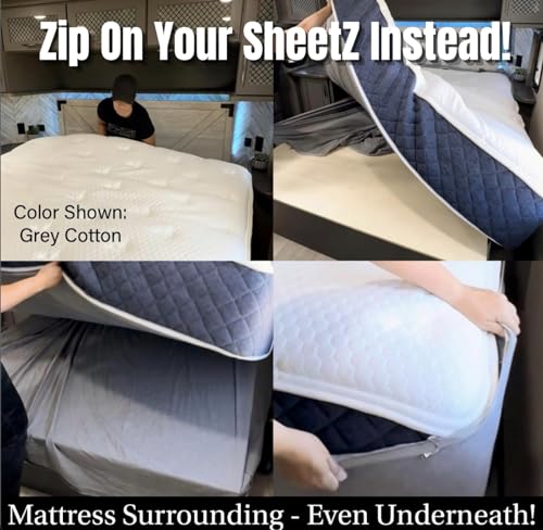 Eazy Sheetz®: Fitted Sheets That Won't Pop Off | Zipper Sheets, Stay-On Sheets, Fitted Zipper Sheets, Zip On Sheet Design (Gray) Crisp Cotton - Twin XL 38X80X14 (13-15 inch Depth) TWX14G - color: Gray (Crisp Cotton), size: Twin XL 38X80X14 (13-15 inch Dep