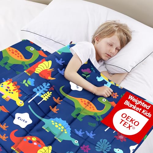 ROKDUK Weighted Blanket 3 lbs 36x48 in Breathable Blanket with Glass Beads Soft Heavy Blanket Throw Blue Dinosaur for 25-45 lbs All Season - size: 36 x 48 in & 3 lbs