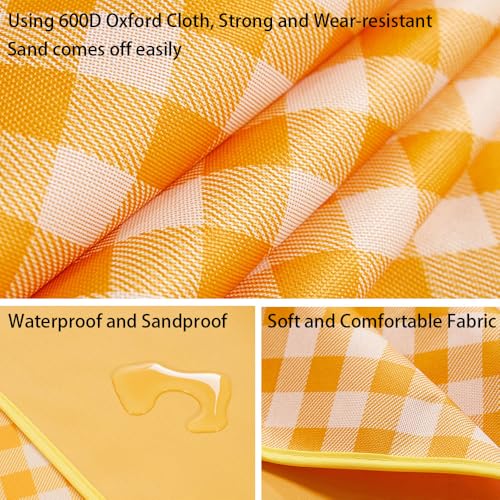 Extra Large Picnic Blanket Beach Blankets, 80''x60'' Picnic Mat Waterproof Sand Proof Foldable Portable for Outdoor Camping Hiking Travel Grass Park Music Festival Lawn Mats (yellow, 80x60 inch) - color: Yellow 80x60 Inch