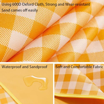 Extra Large Picnic Blanket Beach Blankets, 80''x60'' Picnic Mat Waterproof Sand Proof Foldable Portable for Outdoor Camping Hiking Travel Grass Park Music Festival Lawn Mats (yellow, 80x60 inch) - color: Yellow 80x60 Inch