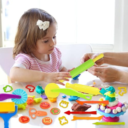 LCY WEDSHI Dough Tool Set, 22 Pcs Dough Tools Sets for Kids Ages 4-8, Dough Accessories Includes Cutters Roller, Rolling Pins, Safety Scissors, Plastic Knife, Animal Shapes Cutters - style: 22pcs