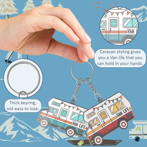 Camper Keychain Happy RV Keyring RV Keychain Couples Keychain Set Gifts for Men Women Camping Accessories 2 Pack - color: Blue&red