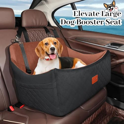 Wooaidagg Dog Car Seat for Medium & Large Dogs Up to 55lbs, Memory Foam Cushion, Washable Cover, Safety Straps & Non-Slip Bottom(Black/Brown,Large) - color: Black/Brown