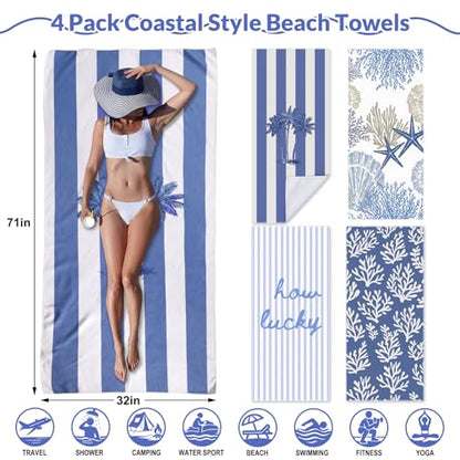 Frienda 4 Pack Microfiber Oversized Lightweight Beach Towel 71x32 in for Women Men Microfiber Quick Dry Sand Free Ocean Coastal Towels for Beach Pool Travel(Coral) - style: Coral