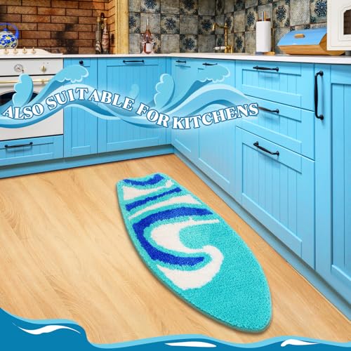 Drydiet Surfboard Bathroom Rug Summer Beach Door Mat Bath Mat for Shower Bathroom Decoration Surfboard Wave Non Slip Washable Bath Rug for Shower - style: Surfboard