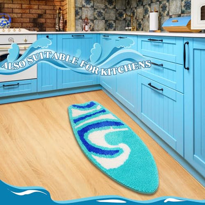 Drydiet Surfboard Bathroom Rug Summer Beach Door Mat Bath Mat for Shower Bathroom Decoration Surfboard Wave Non Slip Washable Bath Rug for Shower - style: Surfboard