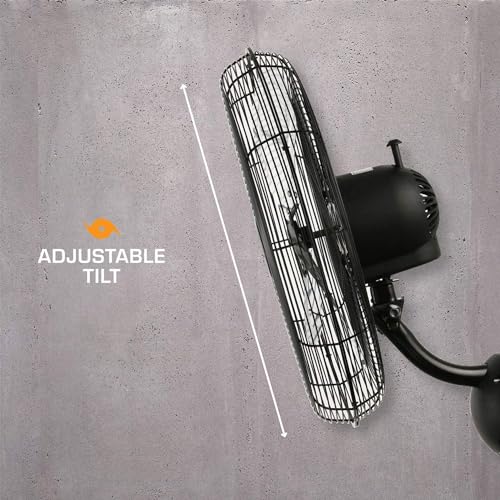 Hurricane Pro High Velocity Oscillating Metal Wall Mount Fan w/ 3 Speeds, Black, 20" - Corded Electric Air Cooling Unit w/ Powerful 4500 CFM Airflow for Home, Garage, Gym, Workshop & Greenhouse - style: 20" Pro Series