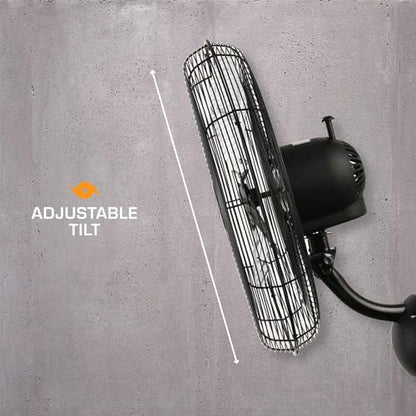 Hurricane Pro High Velocity Oscillating Metal Wall Mount Fan w/ 3 Speeds, Black, 20" - Corded Electric Air Cooling Unit w/ Powerful 4500 CFM Airflow for Home, Garage, Gym, Workshop & Greenhouse - style: 20" Pro Series
