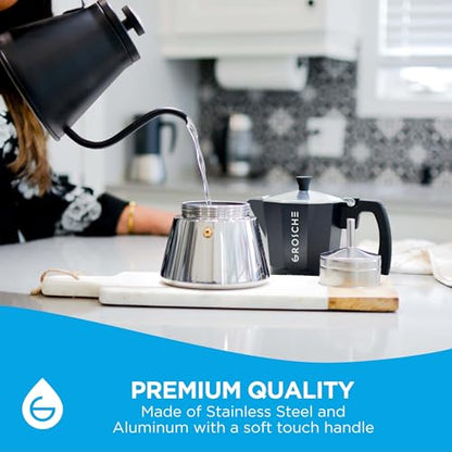 GROSCHE Milano Induction Stovetop Espresso Maker Moka Pot for Greca, Induction, Electric & Gas Stoves, Dishwasher Safe Stovetop Espresso Maker | 6 Espresso Cup, Black - color: Induction, Black, size: 6 espresso cups