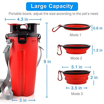 Dog Travel Water Bottle Collapsible Bowls, 2 in 1 Pet Food Container with Collapse Bowls, Outdoor Portable Water Bowls for Walking, Traveling, Camping and Hiking (Red) - color: Red