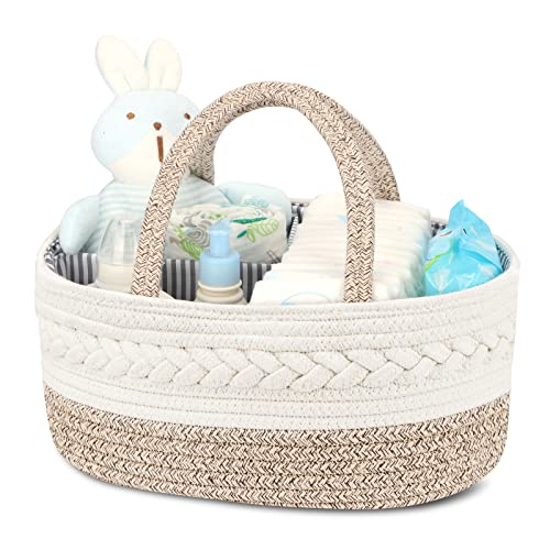 Maliton Diaper Caddy Organizer for Baby, Cotton Rope Baby Gift Basket, Portable Diaper Organizer for changing table, Nursery Storage Organizer, Shower Gifts for Newborn,baby essentials - color: A-Brown, size: Large