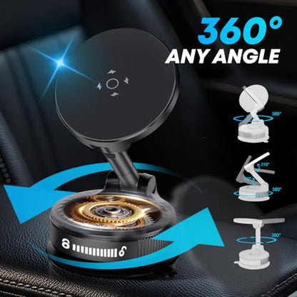 Car Phone Mount [108 LBS Strongest Suction & 3600 gf Strongest Magnetic] 360° Adjustable Magnetic Car Phone Holder for Car/Mirror/Smooth Surface,iPhone 17 Pro Max 16 15 14 Plus