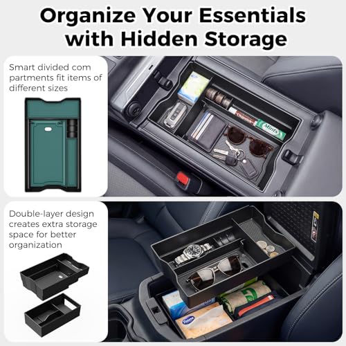 DIAMOOKY Center Console Organizer Compatible with Toyota RAV4 2026 Interior Accessories, Dual-Layer Armrest Storage Box with Lower Silicone Storage Divider Tray & Upper ABS Organizer Insert - 2pcs - size: 2026+ (2pcs)