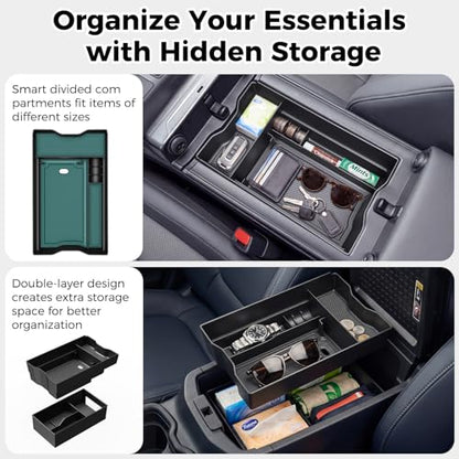 DIAMOOKY Center Console Organizer Compatible with Toyota RAV4 2026 Interior Accessories, Dual-Layer Armrest Storage Box with Lower Silicone Storage Divider Tray & Upper ABS Organizer Insert - 2pcs - size: 2026+ (2pcs)
