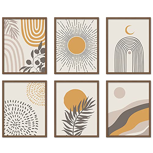 Boho Wall Art Room Decor 8x10 set of 6 Boho Posters, Mid Century Modern Prints for Wall Art, Sun Moon Desert Bedroom Decor - color: Boho 6 Set 4