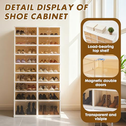 9 Tiers-36 Pairs Folding Shoe Rack Organizer Cabinet with Doors, Large Plastic Collapsible Shoes Shelf, Foldable Shoe Storage Boxes Cabinet, Easy Assembly Shoe Rack For Entryway (9 Tiers-36 Pairs) - size: 9 Tiers-36 Pairs