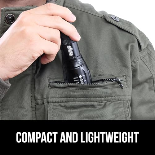 GORILLA GRIP Powerful LED Tactical Flashlight, 750 FT High Lumens 5 Adjustable Modes, Water Resistant, Ultra Bright Zoom Flashlights, Small Mini Flash Light, Camping, Night Dog Walking, Black - color: Black