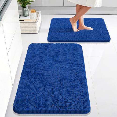 OLANLY Bathroom Rugs Sets 2 Piece, Soft Absorbent Chenille Bath Mats Area Rug Set, Non-Slip, Quick Dry, Machine Washable Bath Mats for Bathroom, Home Decor Accessories (30"x20"+24"x16", Royal Blue) - color: Royal Blue, size: 30" X 20" + 24" X 16"