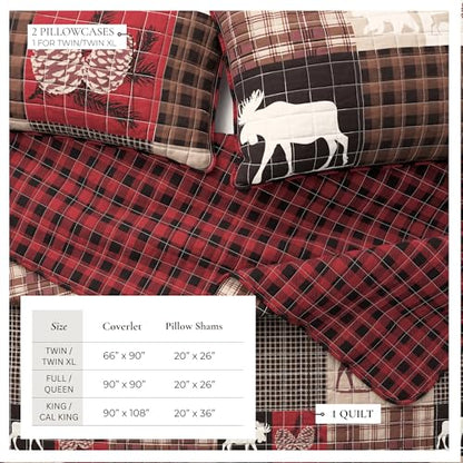 Great Bay Home Lodge Quilt Set - 3-Piece Full/Queen Size Rustic Bedding Set - Lightweight, All-Season, Reversible Bedspread (Hemlock Red/Brown) - color: Hemlock Red/Brown, size: Full / Queen