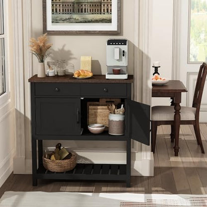 ChooChoo Farmhouse Console Table, Entryway Table with Storage Shelf, Coffee Bar Cabinet, Narrow Buffet Sideboard for Kitchen, Hallway, Living Room, Black - color: Black