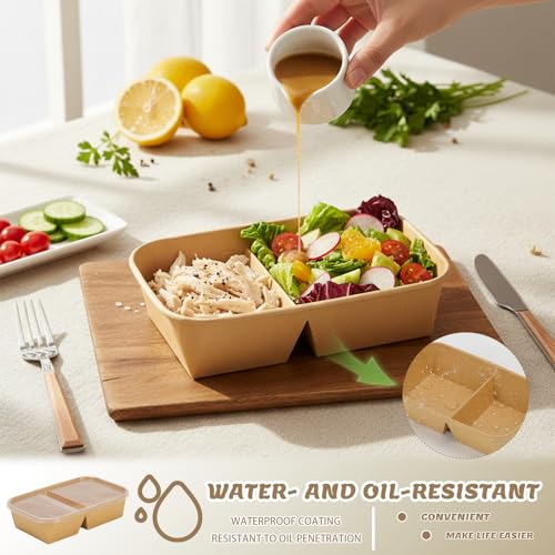 8 Pack 32oz Paper Lunch Box Bento Boxes, 2-Compartment Kraft Brown Paper Take Out Food Containers with Lids, Leakproof Microwave Safe, Disposable To Go Boxes for Picnic Office Catering, Transparent - color: Transparent Lid & Kraft Brown Box