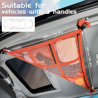 3 Handles Car Ceiling Cargo Net for Inside Car Roof,Interior Mesh Storage,Truck SUV Travel Long Road Trip Camping Interior Accessories 35.4"x25.6",Orange - size: 35.4"x25.6"