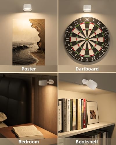 Picture Lights for Wall, 2000mAh Rechargeable Magnetic Art Lights with 3 Color Temps & RGB, Remote Dimmable Battery Operated Wall Light for Bedroom, Living Room, Gallery (White, 6 Pack) - color: White