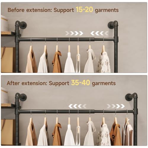 T3 Closet System with Stepless Dimmable LED Light, Industrial Pipe Clothing Rack with 4 Drawers, 6 Wooden Shelves & 4 Telescopic Rods, Heavy Duty Closet Organizers in Wardrobe Closet (Rustic Brown) - color: Rustic Brown