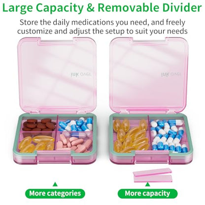 Small Pill Box, Travel Pill Organizer, Small Pill Case, Pill Container for Purse 4 Compartments, Daily Compact Travel Medicine Holder for Vitamins Medication (Pink) - color: Pink