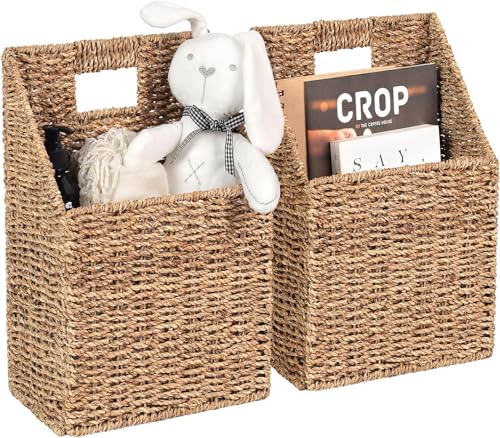 Wicker Hanging Storage Basket (10,5"Lx6,5"Wx13"H), Set of 2 Wall Baskets, Seagrass Baskets, Wall Decor Wicker Basket Hanging for Organizing Files, Mails, Books, Magazine,... - color: Seagrass