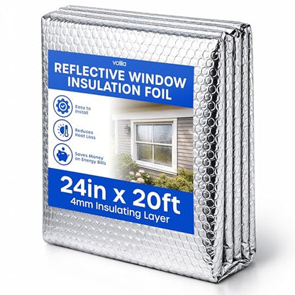Reflective Window Insulation Foil, Double Side Aluminum Foil Bubble Insulation for Windows, RVs, Garages Door (24in x 20ft) - size: 24in x 20ft