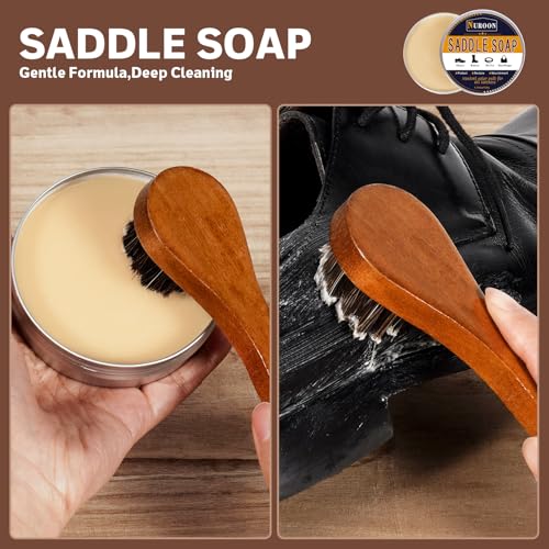 Nuroon Leather Boots Care Kit-3.52oz Saddle Soap+3.52oz Mink Oil for Leather Shoes Cleaning and Leather Purse Shoes Polishing - style: 8 Pieces