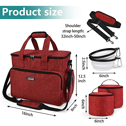 BAGLHER Dog Travel Bag, Pet Travel Bag (ALL Pet Travel Supplies), With 2 Pet Food Containers and 2 Collapsible Silicone Bowls; Essential Kits for Pet Travel Red - color: Red, size: Large