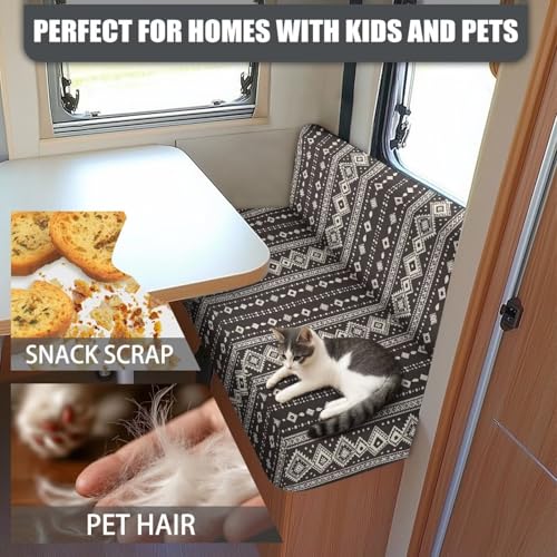 Black Ethnic Print RV Dinette Cushions Covers RV Sofa Furniture Protector for RV Camper Car Bench with 1 Backrest & 1 Bench Cover, Washable - color: Black Ethnic Print