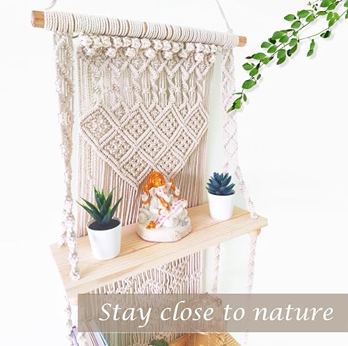 Macrame wall Hanging Shelf (Tier 2, Natural White) - size: Tier 2