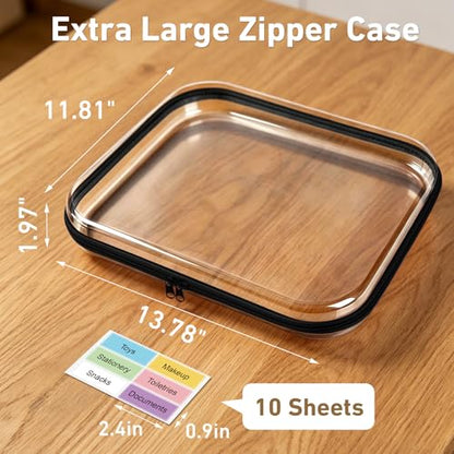 3 Pack Extra Large Clear Hard Shell Zipper Case with Labels, Travel Toiletry Pouch Makeup Organizer, Clear Diaper Bag, Hard Plastic Storage Bins for Board Game Toy Puzzle Stationery, Black - color: Black