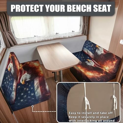 RV Dinette Cushions Covers - Stretch Sofa Seat Slipcovers - Washable Loveseat Furniture Protector for Camper Car Bench (American Flag Eagle 1 Backrest Cover & 1 Bench Cover) - color: American Flag Eagle