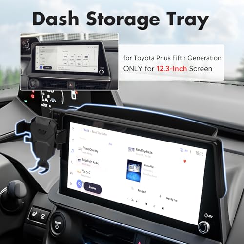 FIILINES Phone Holder for Toyota Prius 2023-2025 (Fit 12.3" Touch Screen), Phone Mount with Dash Organizer for Prius Accessories, 360 Degree Rotation Dash Mount Cell-Phone Holder - size: For Prius 2023-2025