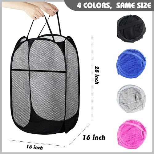 Collapsible Pop Up Laundry Hamper, Extra Large Mesh Foldable Laundry Basket Bag, 28" x 16" x 16", 4 Pack (Black + Pink + Grey + Blue) - color: Black+Pink+Grey+Blue