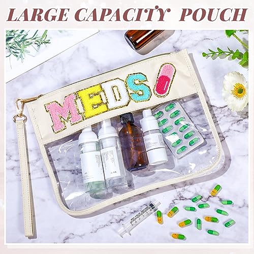 Silkfly Chenille Letter Medicine Meds Medical Bag Makeup First Aid Bag for Travel Preppy PVC Nylon Emergency Patch Cosmetic Toiletry Storage Pouch Waterproof with Handle Zipper for Women(Pretty) - style: Pretty