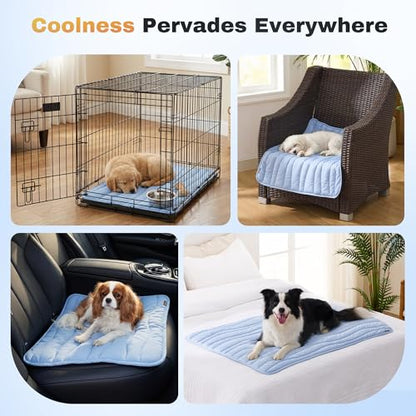 ZOMISIA Cooling Mat for Extra Large Dogs XL - Thin Portable Pet Cooling Pad, Breathable and Washable Cool Fiber with Non-Slip Bottom, Outdoor Use for Summer, 44x32, Blue - size: 44''x32''(XL)